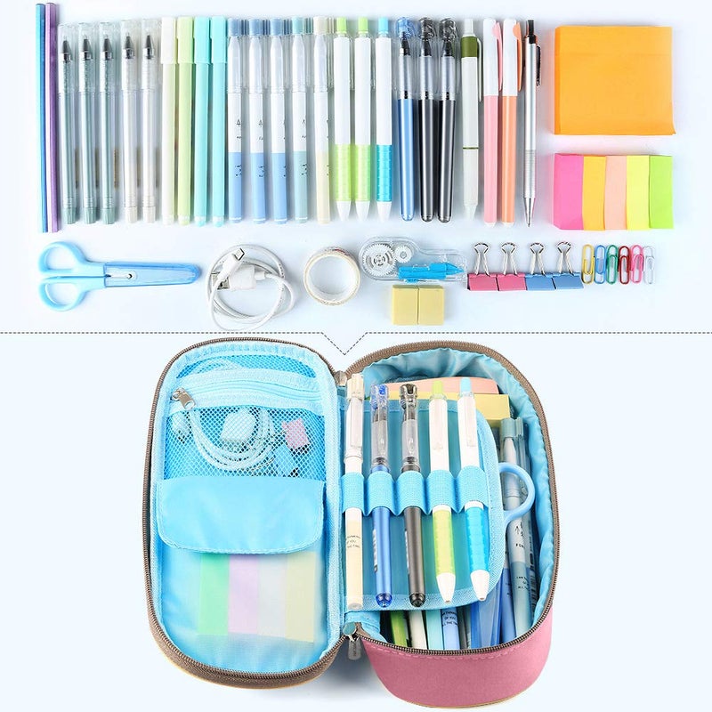 Homecube Pencil Case, Homecube Big Capacity Pen Bag Makeup Pouch Durable Students Stationery With Double Zipper, Pink - Image 2